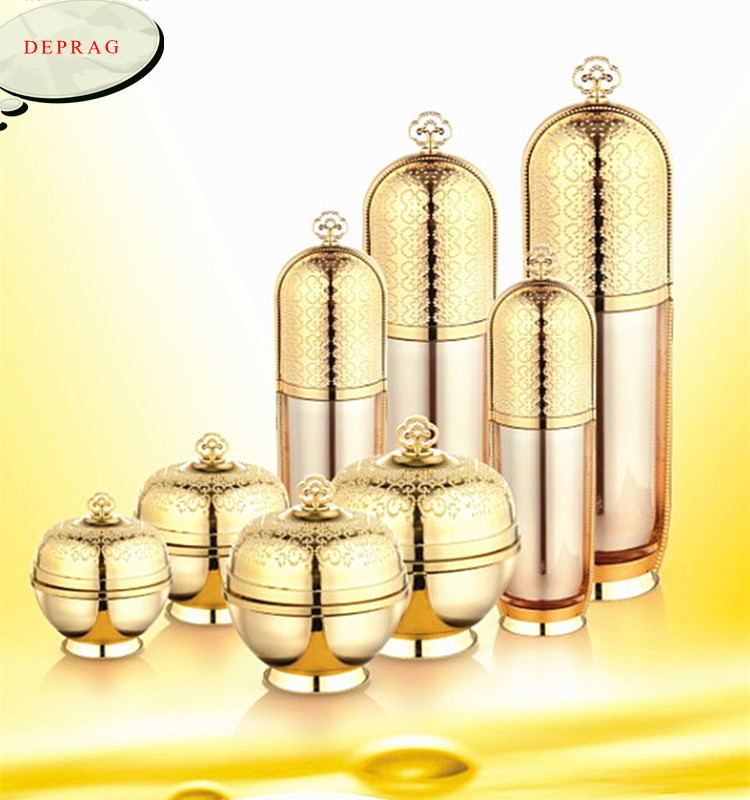 new imperial crown type lefery cosmetics cream containers,gold cosmetic jar 50 ml,30ml plastic gold bottle