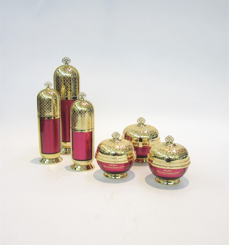 new imperial crown type lefery cosmetics cream containers,gold cosmetic jar 50 ml,30ml plastic gold bottle