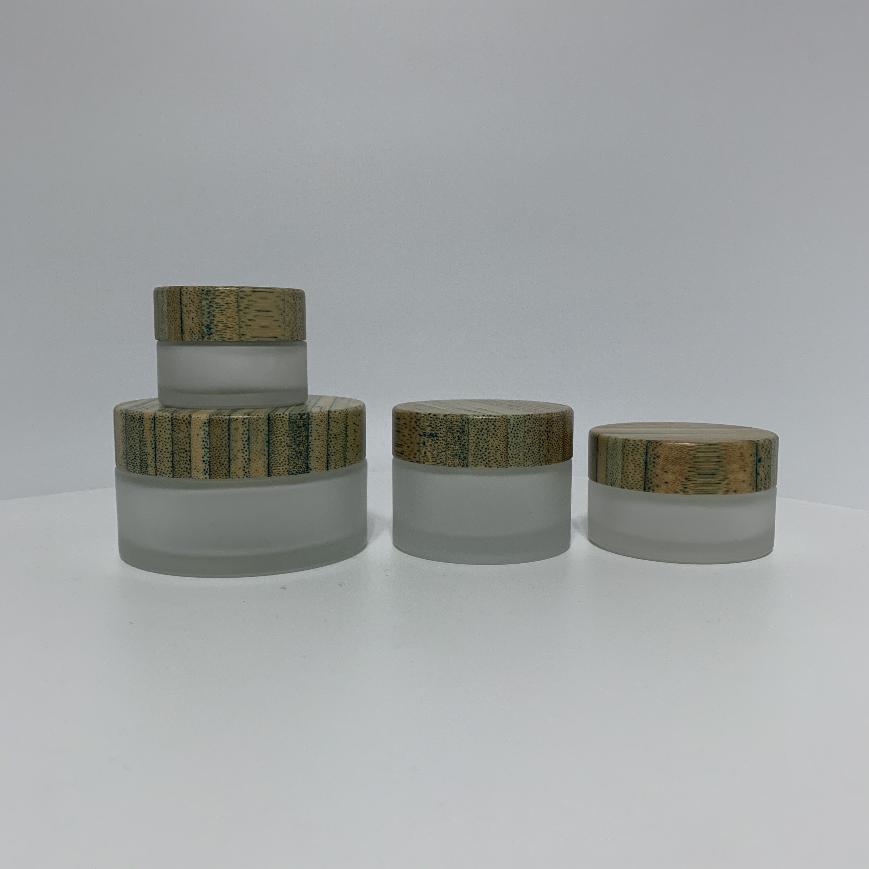 new model 30 g real bamboo material lid for clear frosted glass jar