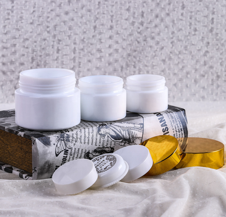 new opal balm raw white material 20G 30G 50G lotion round bottle skin face cream glass jar emulsion gold ABS lid cosmetic
