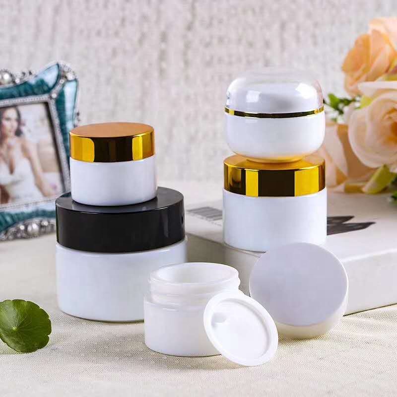 new opal balm raw white material 20G 30G 50G lotion round bottle skin face cream glass jar emulsion gold ABS lid cosmetic