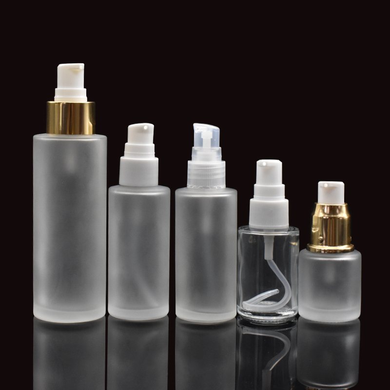 new product 10ml 20ml 30ml 50ml 100ml 120ml 150ml flat shoulder frosted clear glass cosmetic bottle with spray pump cap