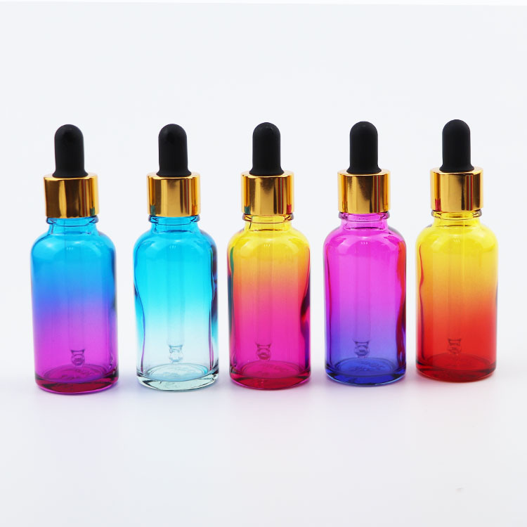 new product custom  Gradient Color Essential Oil Glass Dropper Bottle With gold color cap 5ml 10ml 15ml 20ml 30 ml 50ml 100ml