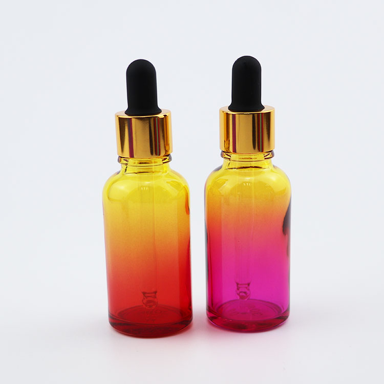 new product custom Gradient Color Essential Oil Glass Dropper Bottle With gold color cap 5ml 10ml 15ml 20ml 30 ml 50ml 100ml