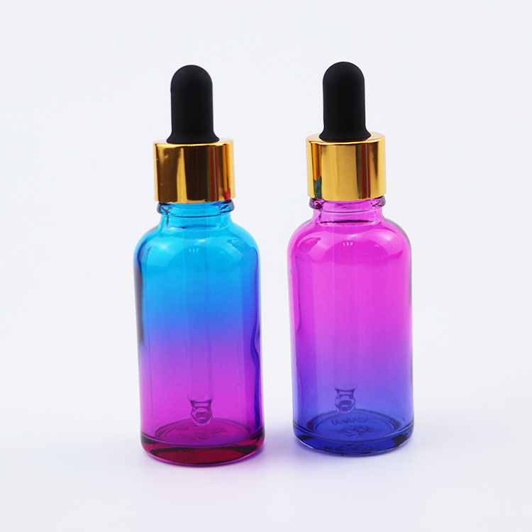 new product custom Gradient Color Essential Oil Glass Dropper Bottle With gold color cap 5ml 10ml 15ml 20ml 30 ml 50ml 100ml