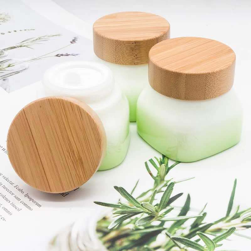 new product factory china OEM personalized porcelain white 50g cosmetic glass jars with bamboo lid