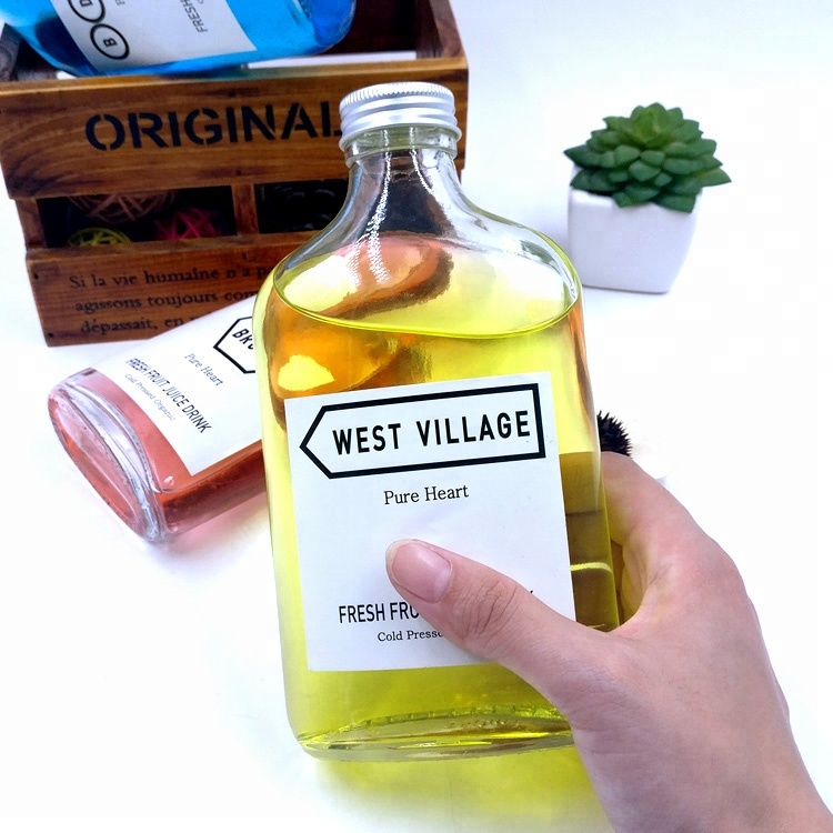 new product flat portable coffee kombucha cold juice beverage glass bottle with custom cap  BPA free tritan 500ml 16oz