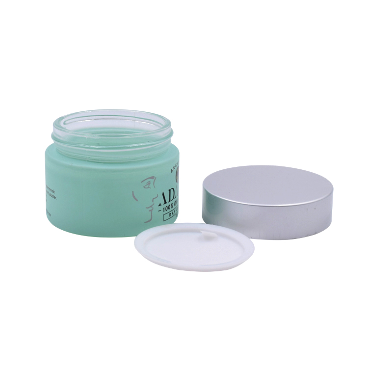 new product green printing glass jar with matte silver aluminum screw cap 15g 20g 30g 50g 100g new product glass apothecary jar