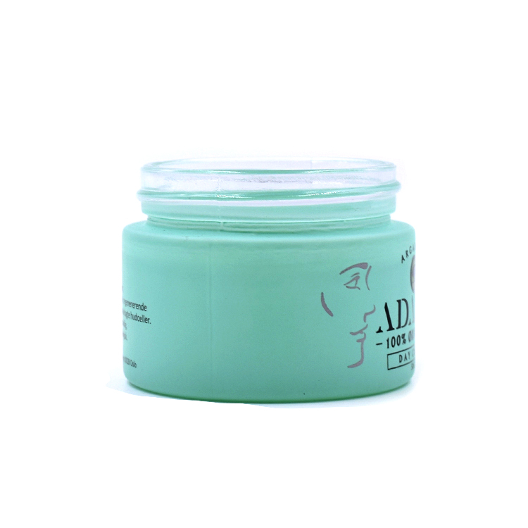 new product green printing glass jar with matte silver aluminum screw cap 15g 20g 30g 50g 100g new product glass apothecary jar