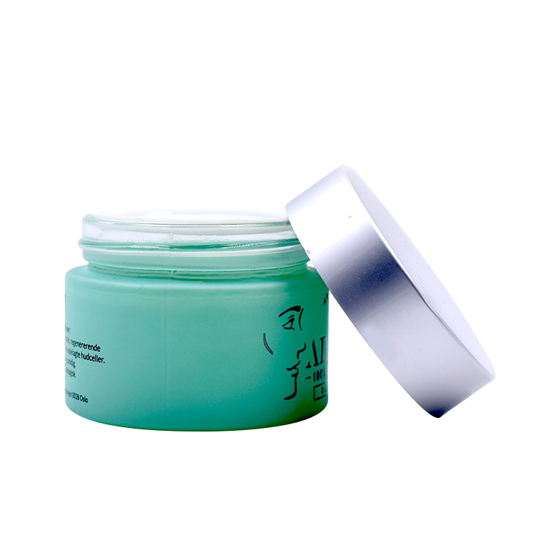 new product green printing glass jar with matte silver aluminum screw cap 15g 20g 30g 50g 100g new product glass apothecary jar
