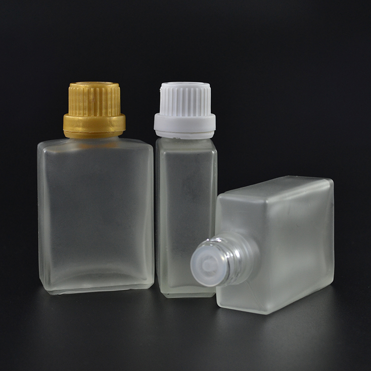 new product rectangular 30ml clear frosted glass dropper bottle with bamboo cap
