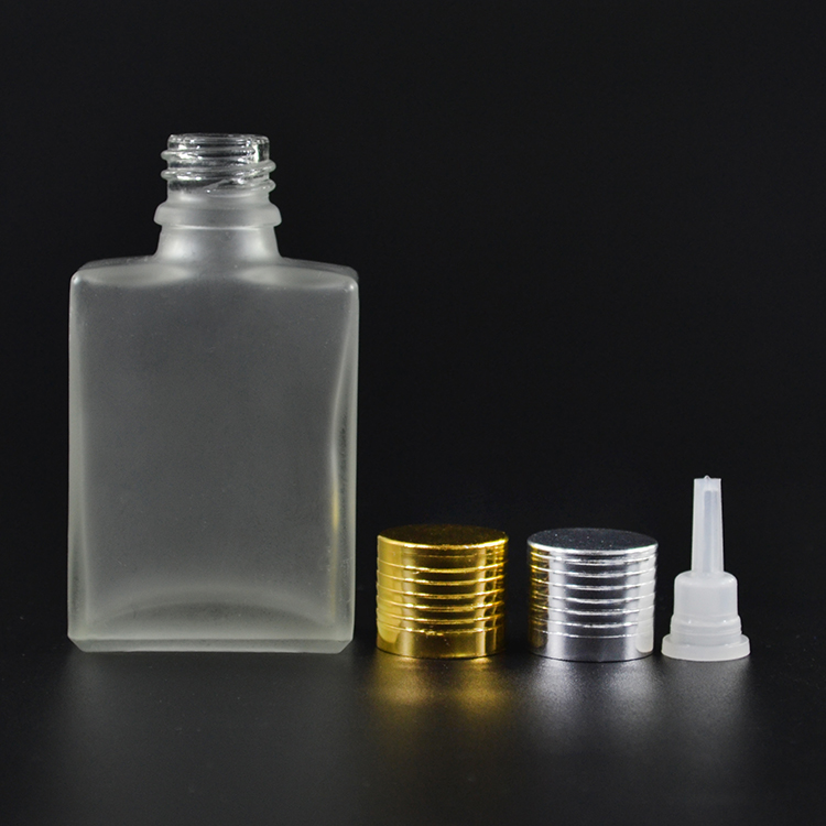 new product rectangular 30ml clear frosted glass dropper bottle with bamboo cap