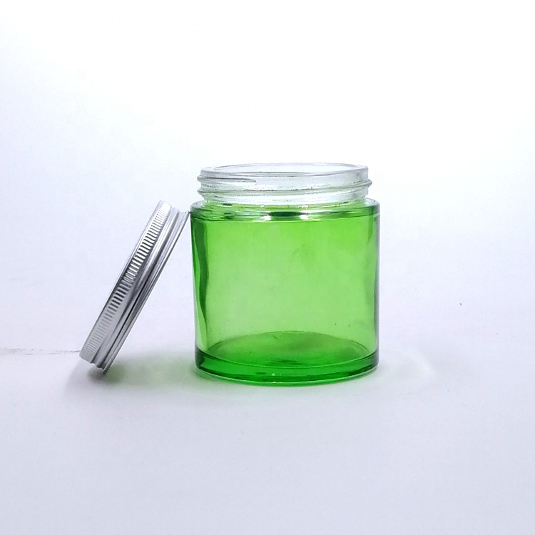 new products straight side kush container package 1oz 2oz 3oz 4oz green wide mouth glass jar with silver metal cap for cbd herbs