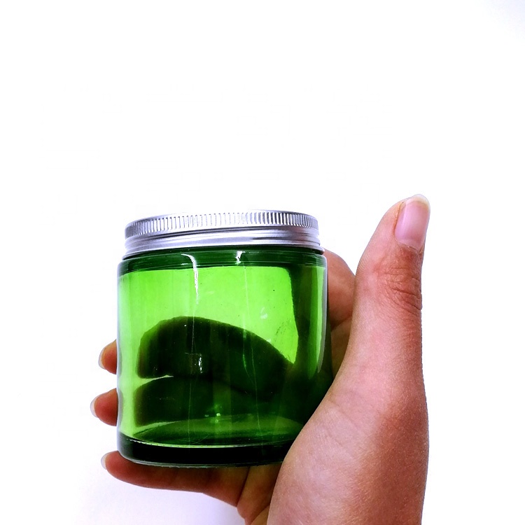 new products straight side kush container package 1oz 2oz 3oz 4oz green wide mouth glass jar with silver metal cap for cbd herbs