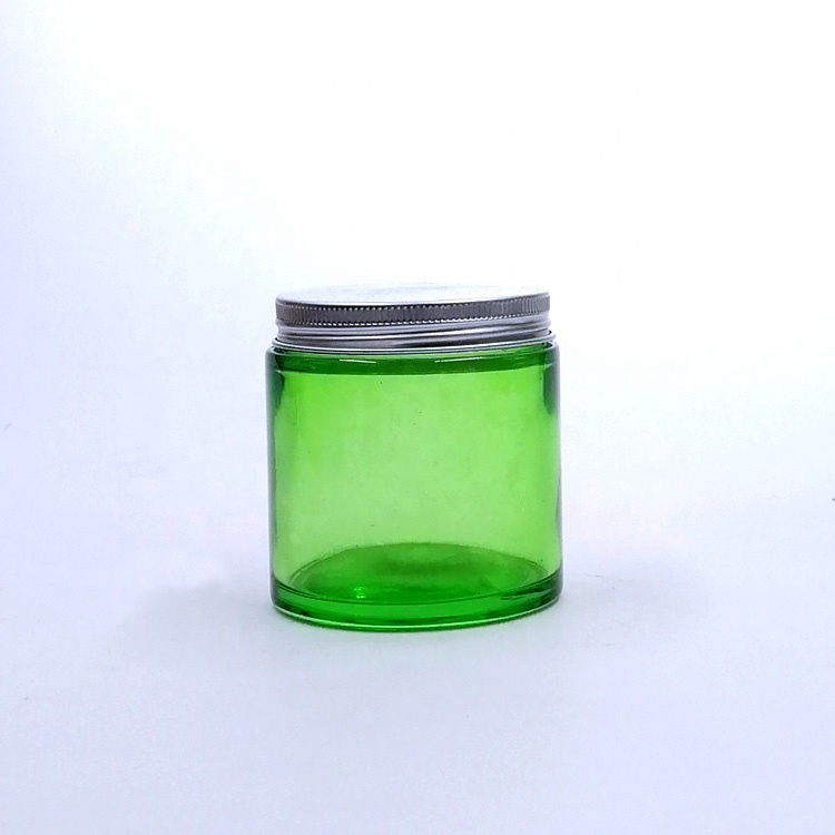new products straight side kush container package 1oz 2oz 3oz 4oz green wide mouth glass jar with silver metal cap for cbd herbs