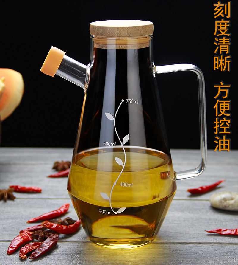new shaped borosilicate glass oil measuring pot with bamboo lids