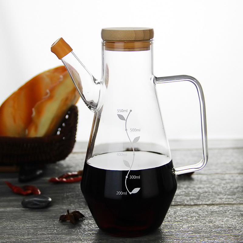 new shaped borosilicate glass oil measuring pot with bamboo lids
