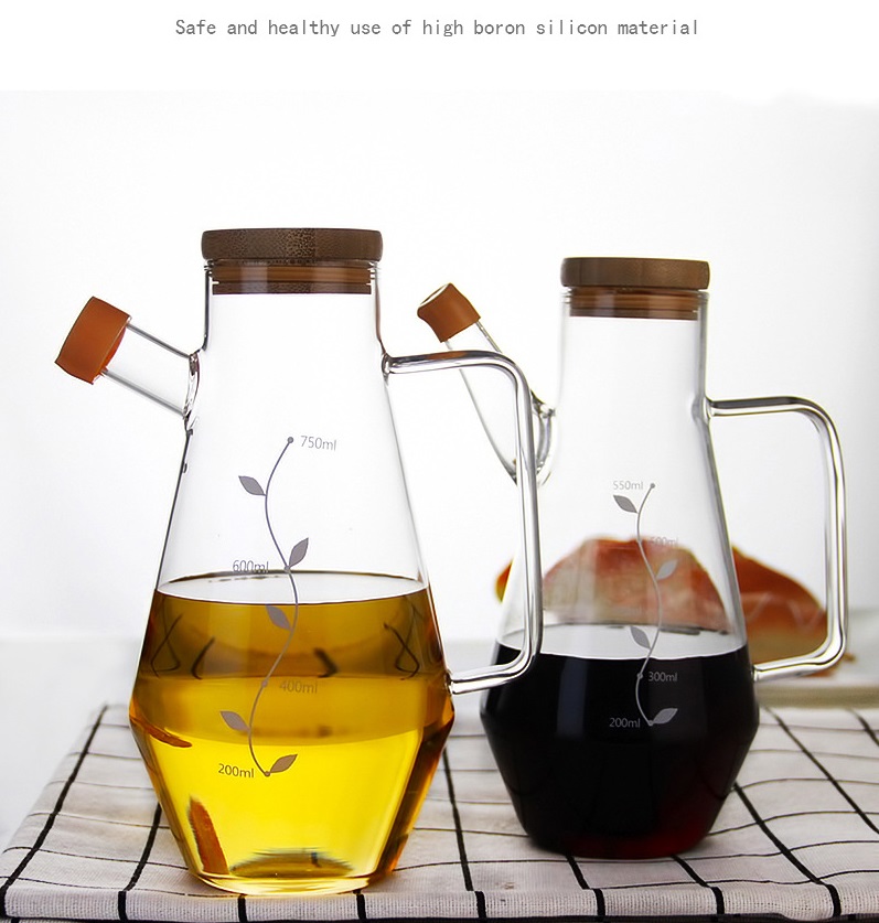 new shaped borosilicate glass oil measuring pot with bamboo lids