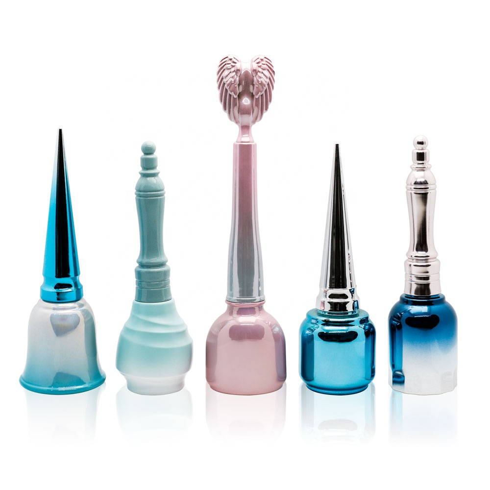 new style 10ml 12ml 15ml custom design luxury rose gold Gradient gel nail lacquer glass bottle with varnish decorate