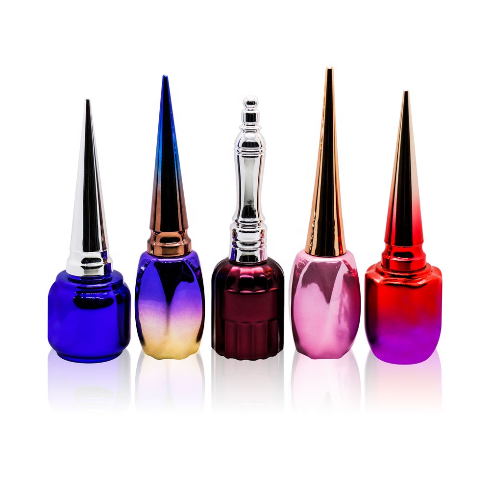 new style 10ml 12ml 15ml custom design luxury rose gold Gradient gel nail lacquer glass bottle with varnish decorate