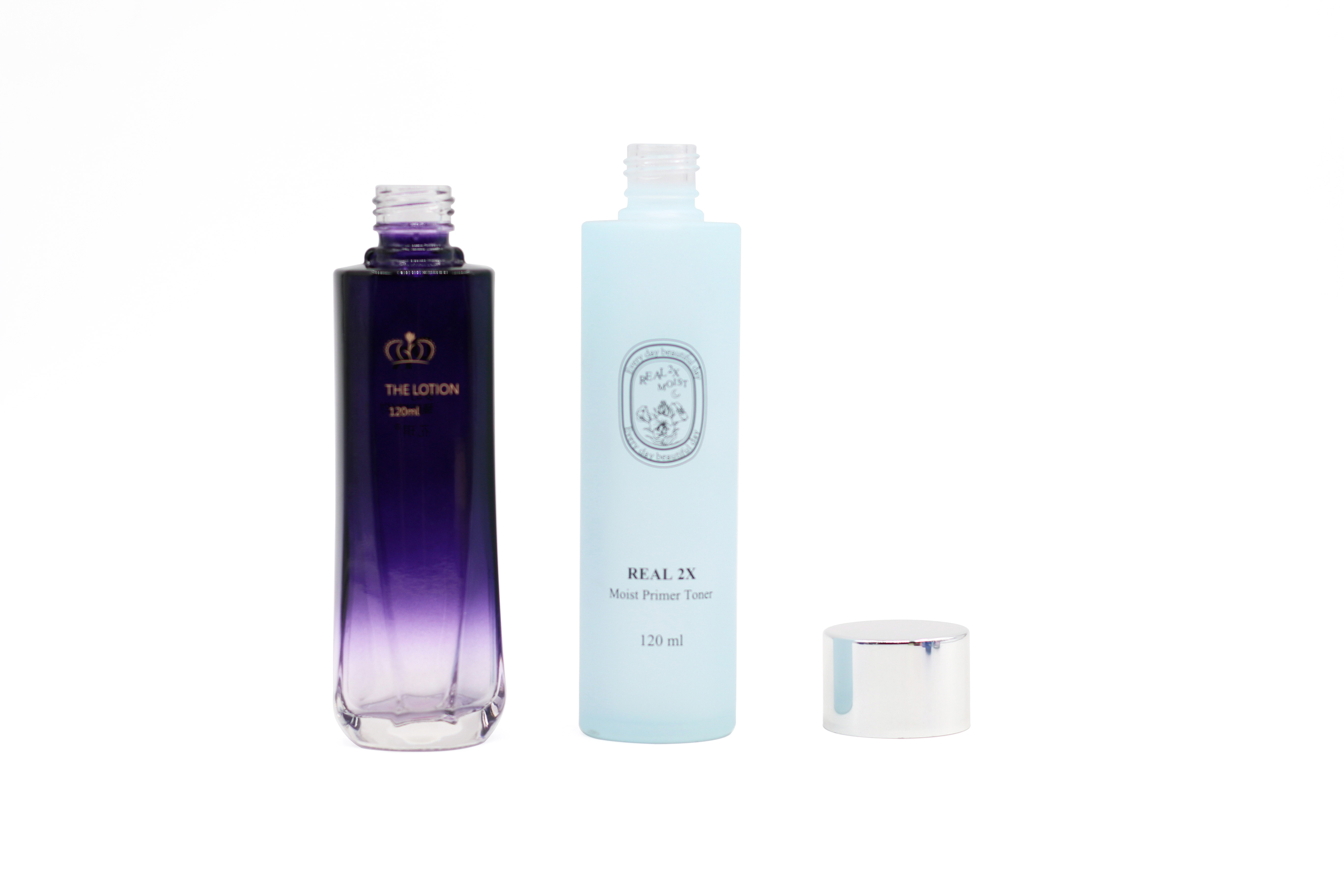 new style cosmetic bottles frosted light yellow and blue round glass lotion bottle with white glass lotion and jars