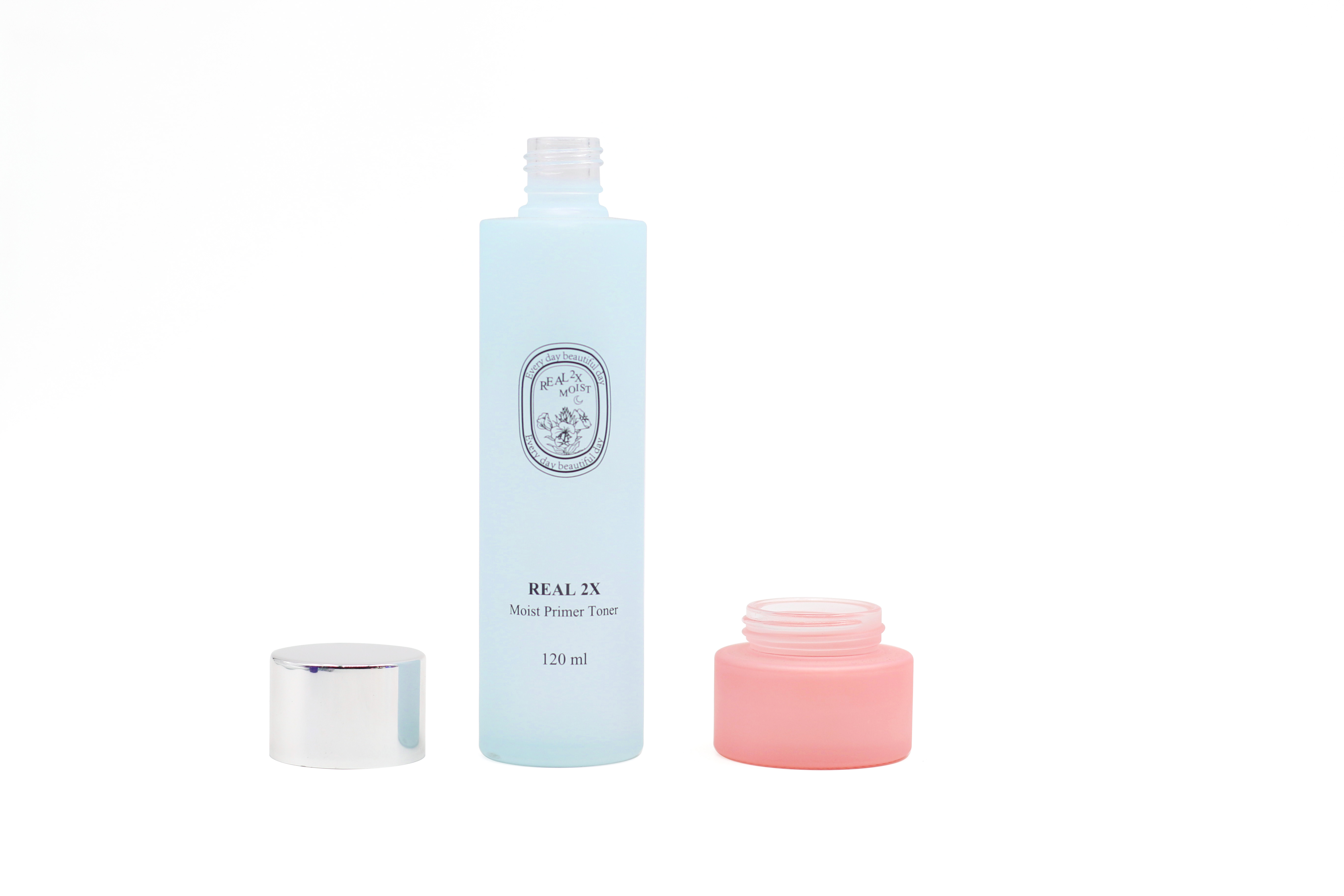 new style cosmetic bottles frosted light yellow and blue round glass lotion bottle with white glass lotion and jars