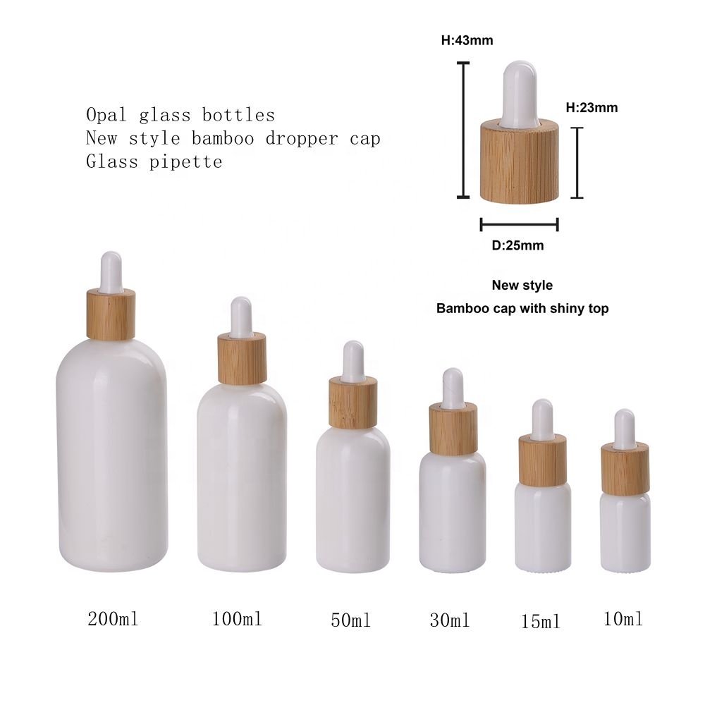 new style opal glass white bottle 10ml 15ml 30ml 50ml 100ml 200ml bamboo glass dropper bottles essential oil dropper pipette