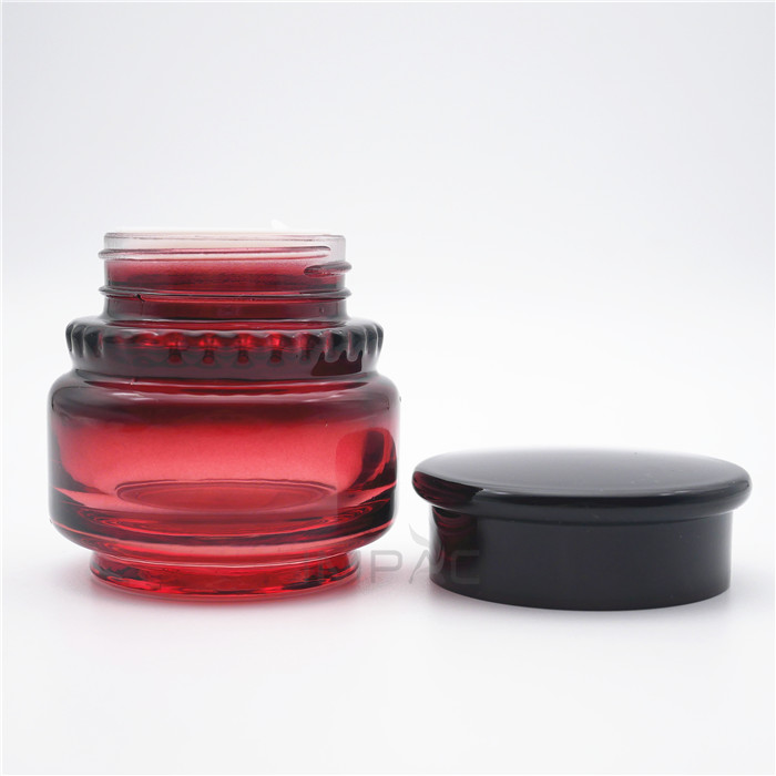 new unique red gradient colour 50g glass face cream jar with black cap