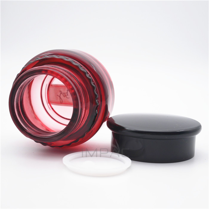 new unique red gradient colour 50g glass face cream jar with black cap