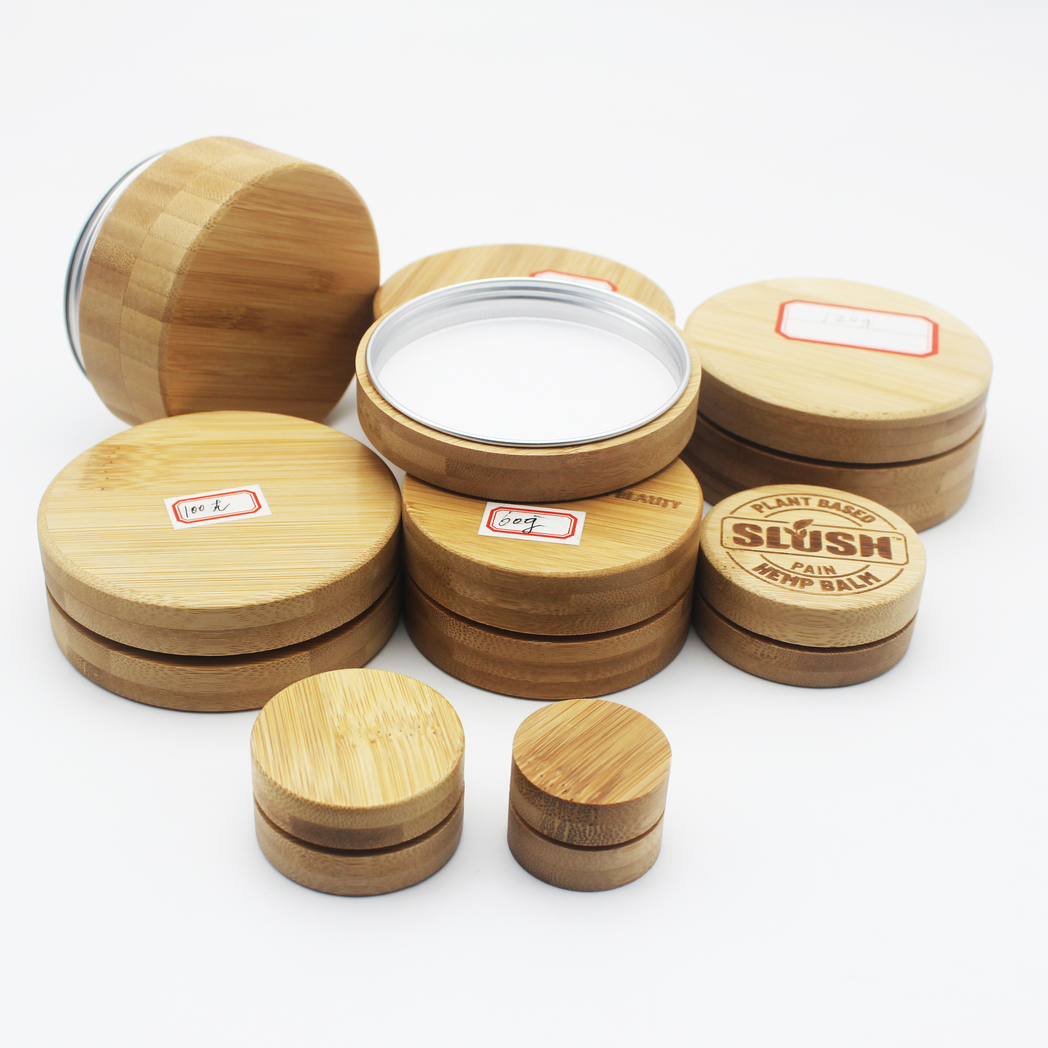 nice Cosmetic bamboo Jar and bottles with Bamboo Lid BP-441K
