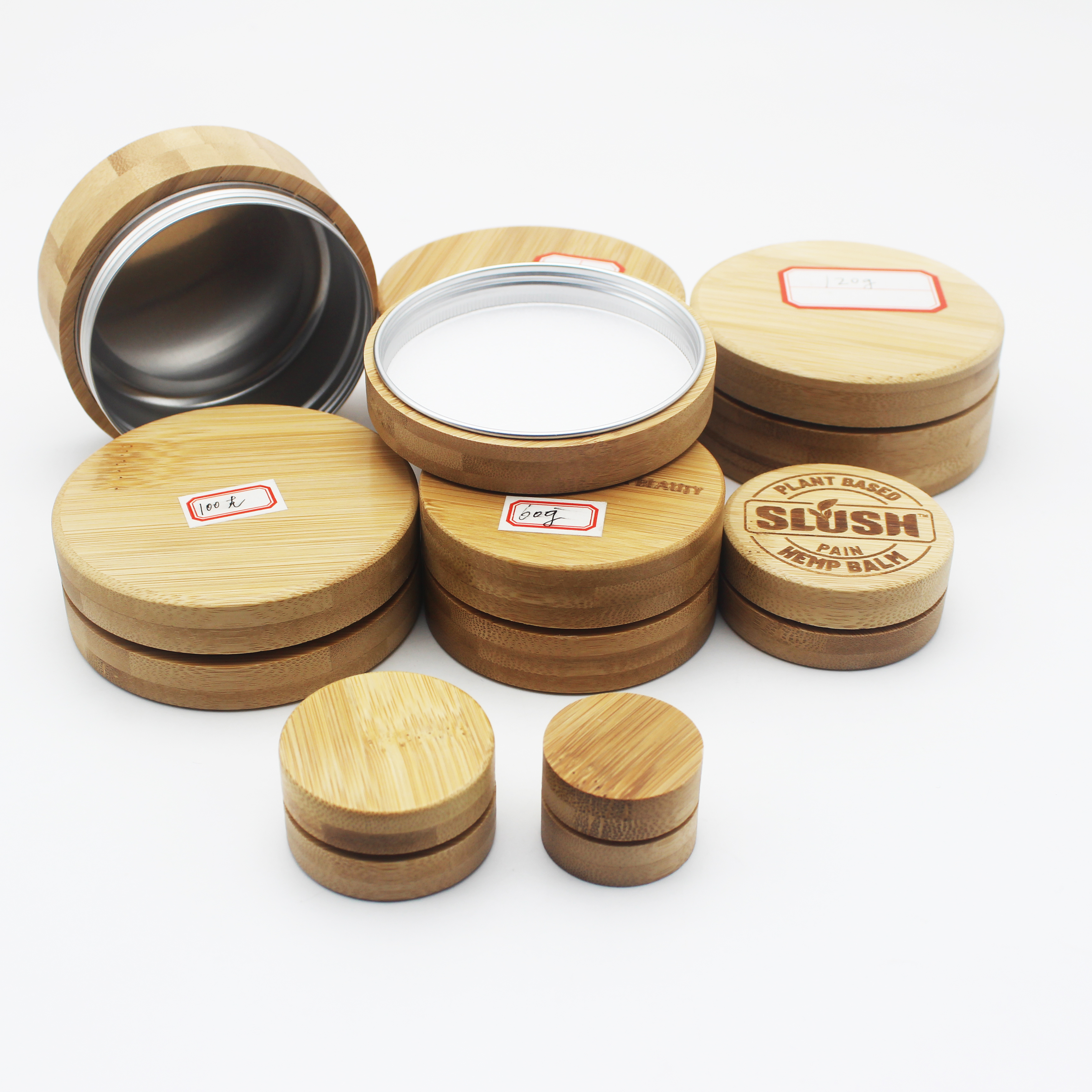 nice Cosmetic bamboo Jar and bottles with Bamboo Lid BP-441K