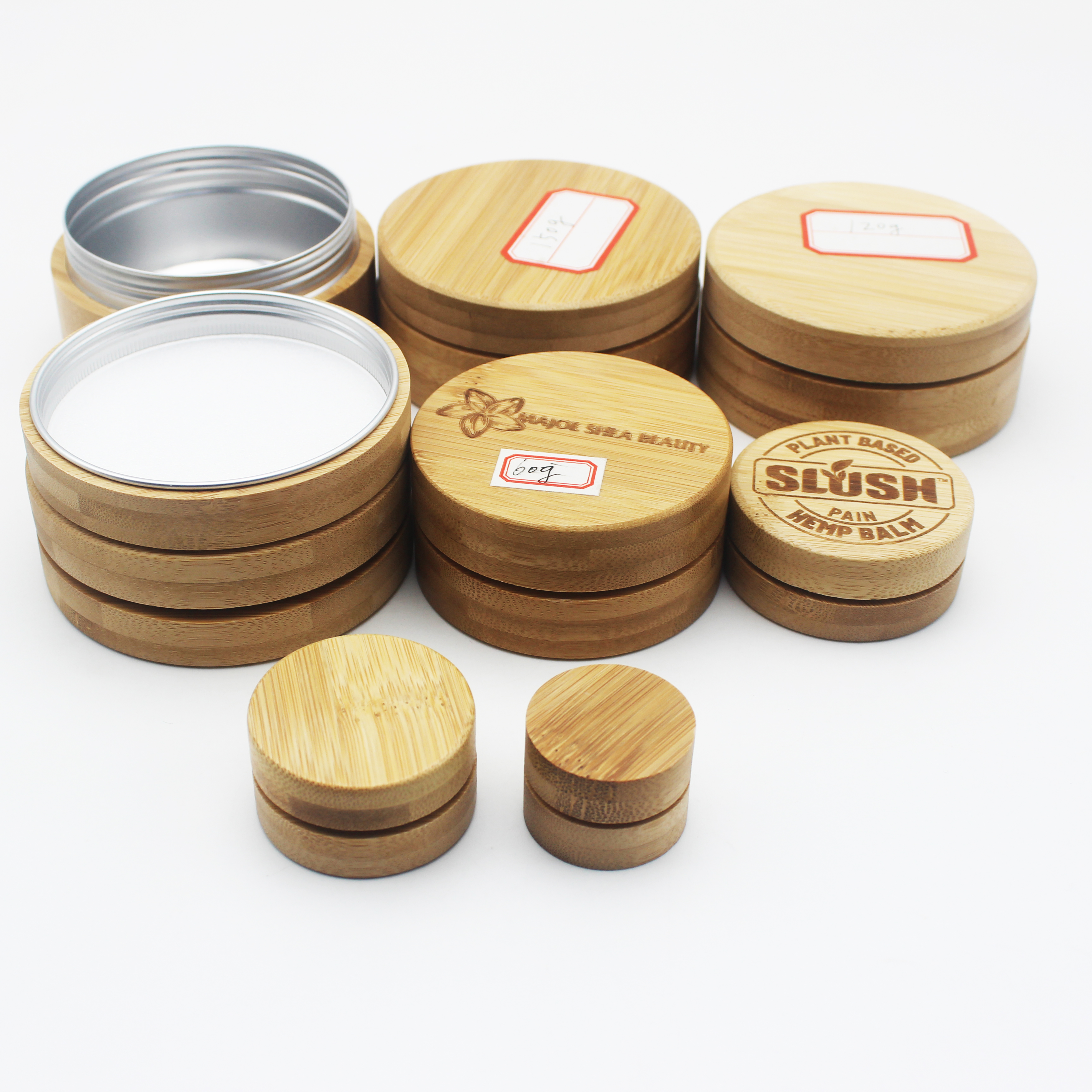 nice Cosmetic bamboo Jar and bottles with Bamboo Lid BP-441K