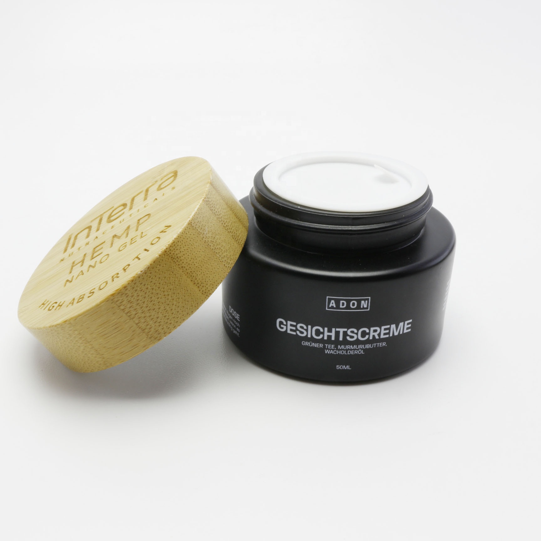 nice prinitng of the frosted black glass jars with the bamboo lid GJ-206K