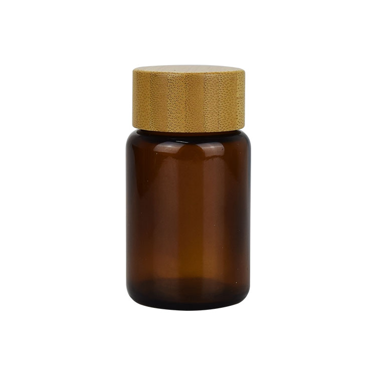 none plastic bamboo lid bottle amber glass bottle for medicine