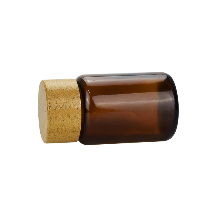 none plastic bamboo lid bottle amber glass bottle for medicine