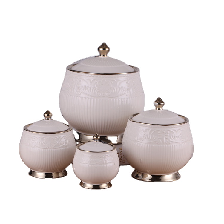nordic style embossed white home goods kitchen canister ceramic food storage jars for coffee tea sugar