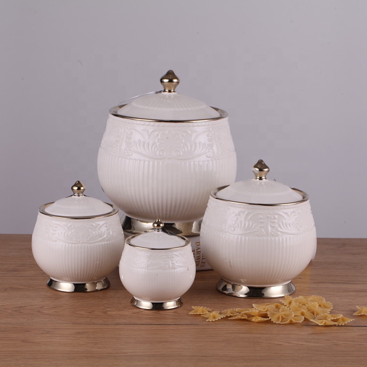 nordic style embossed white home goods kitchen canister ceramic food storage jars for coffee tea sugar