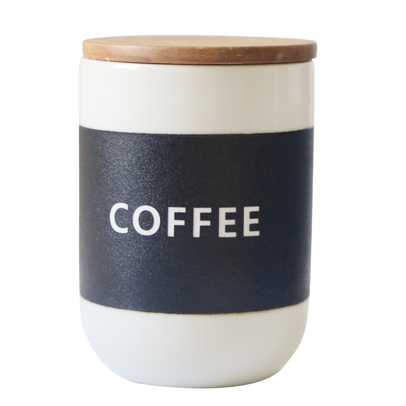nordic style simple design home goods kitchenware white cylinder ceramic airtight stoneware coffee canister with wood lid