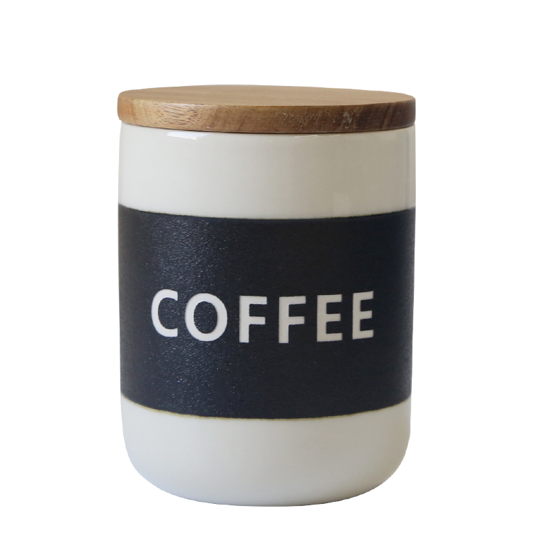 nordic style simple design home goods kitchenware white cylinder ceramic airtight stoneware coffee canister with wood lid