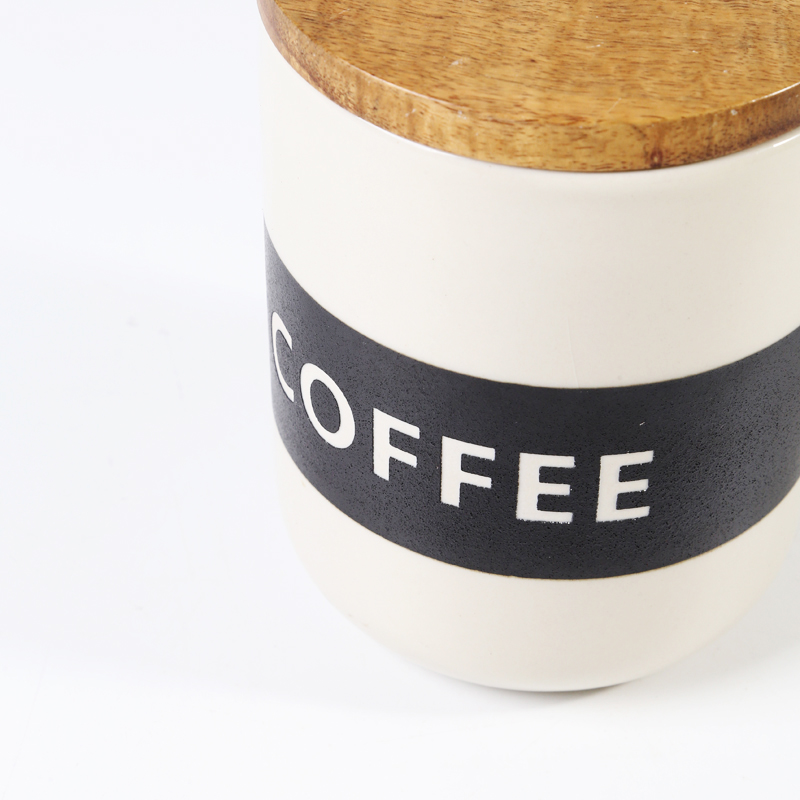 nordic style simple design home goods kitchenware white cylinder ceramic airtight stoneware coffee canister with wood lid