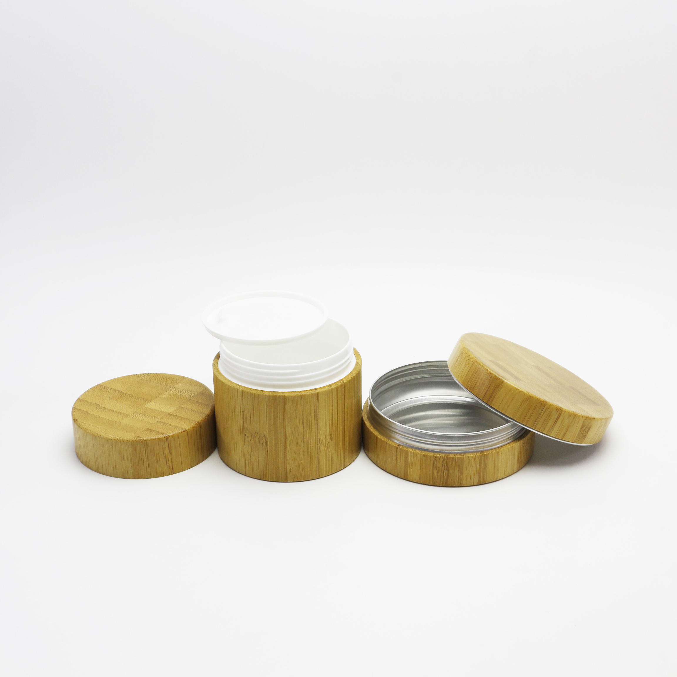 oem New fashion natural products round shape 10g 20g 30g 50g 60g 100g white plastic pp cosmetic bamboo cream jar BJ-379AN