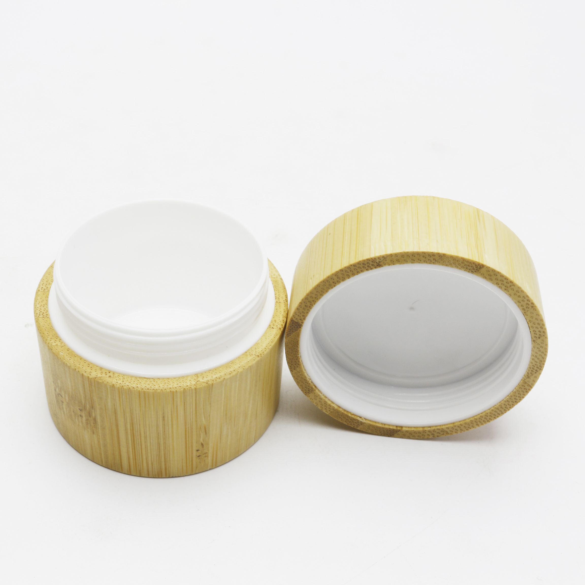oem New fashion natural products round shape 10g 20g 30g 50g 60g 100g white plastic pp cosmetic bamboo cream jar BJ-379AN