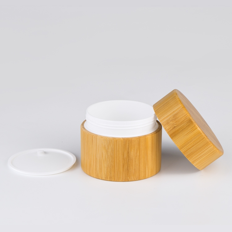 oem New fashion natural products round shape 10g 20g 30g 50g 60g 100g white plastic pp cosmetic bamboo cream jar