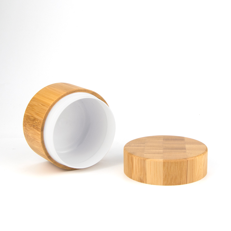 oem cosmetics cream empty 10g 20g 30g 50g 60g 100g white PP plastic jar with bamboo lid for skin care cream