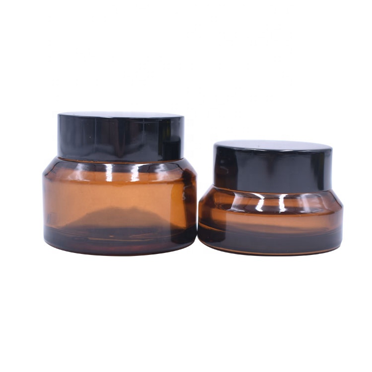 oem odm high quality cosmetics packing glass jar amber, empty cream jar 50ml 50g amber glass jar with lid