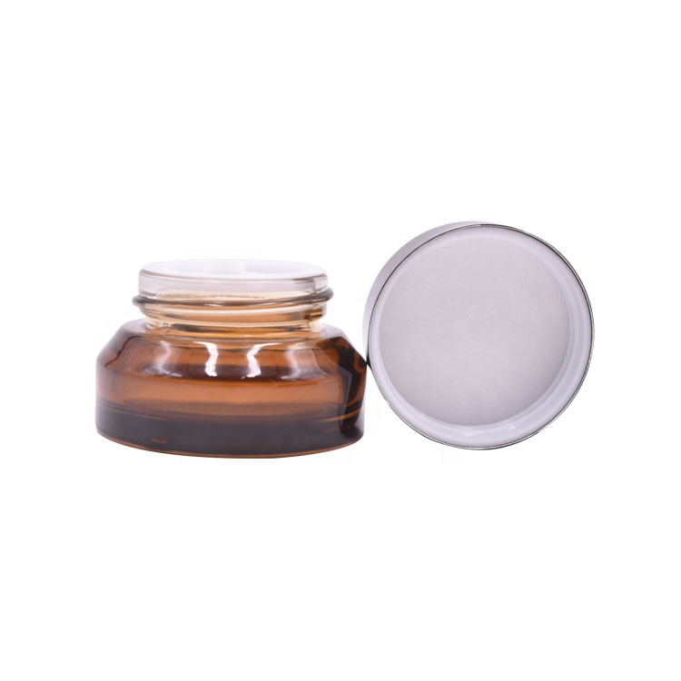 oem odm high quality cosmetics packing glass jar amber, empty cream jar 50ml 50g amber glass jar with lid
