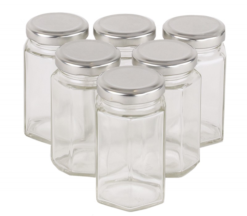 online selling wholesale honey glass jar hexagonal glass pack for sauce spice with metal lid 6 oz