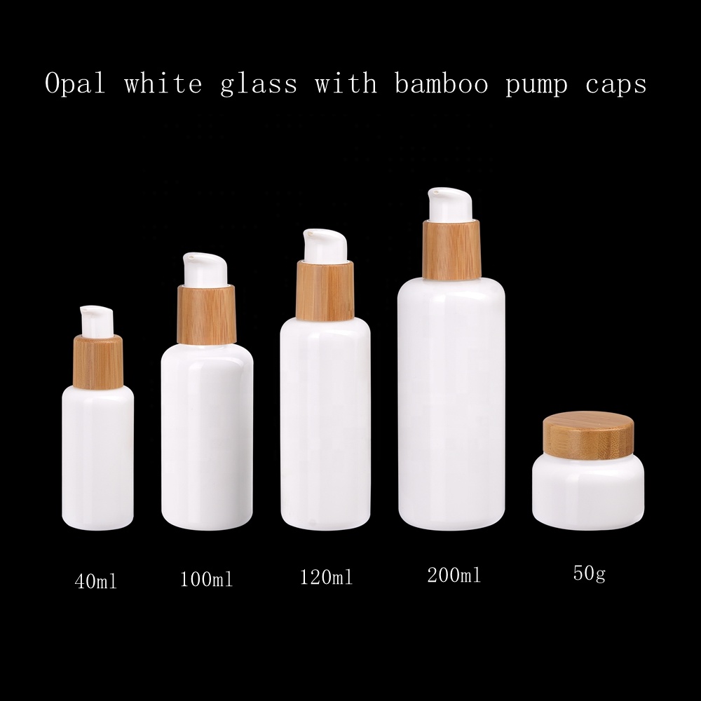 opal glass bottles 200 ml empty cosmetic serum pump bottles 40 ml opaque white 100 ml 120 ml glass bottles and 50 ml cream jars