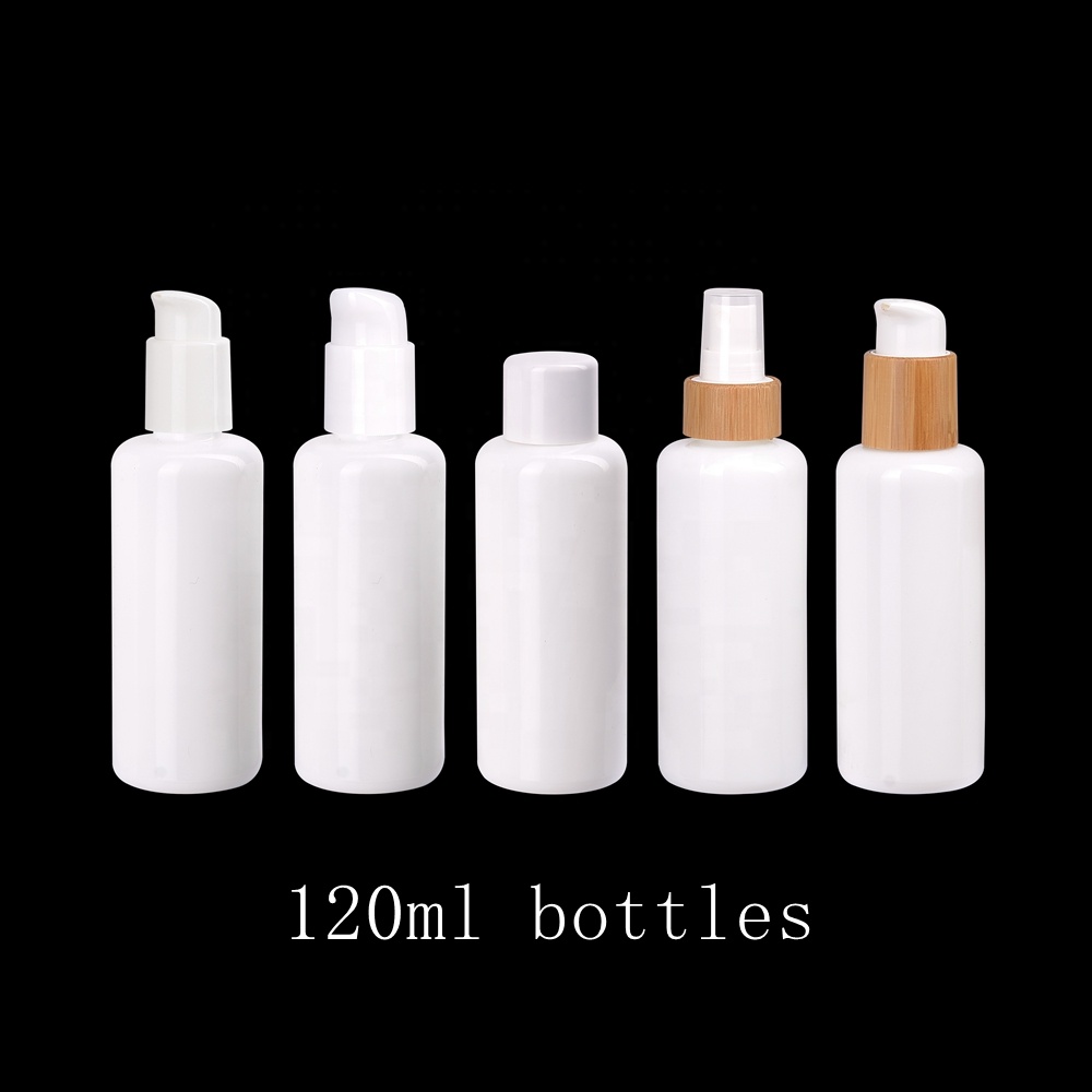 opal white glass cosmetic bamboo wooden serum pump botlles 40 100 120 ml 200ml opaque white 50g glass jar with bamboo wooden lid
