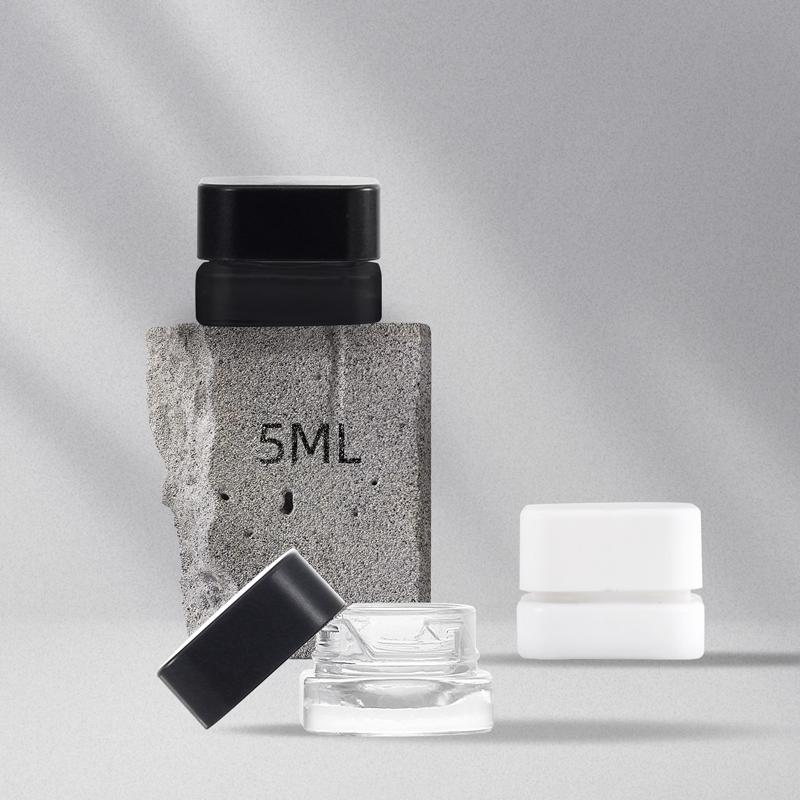 opal white glass square shape 5ml jar with child safe cap